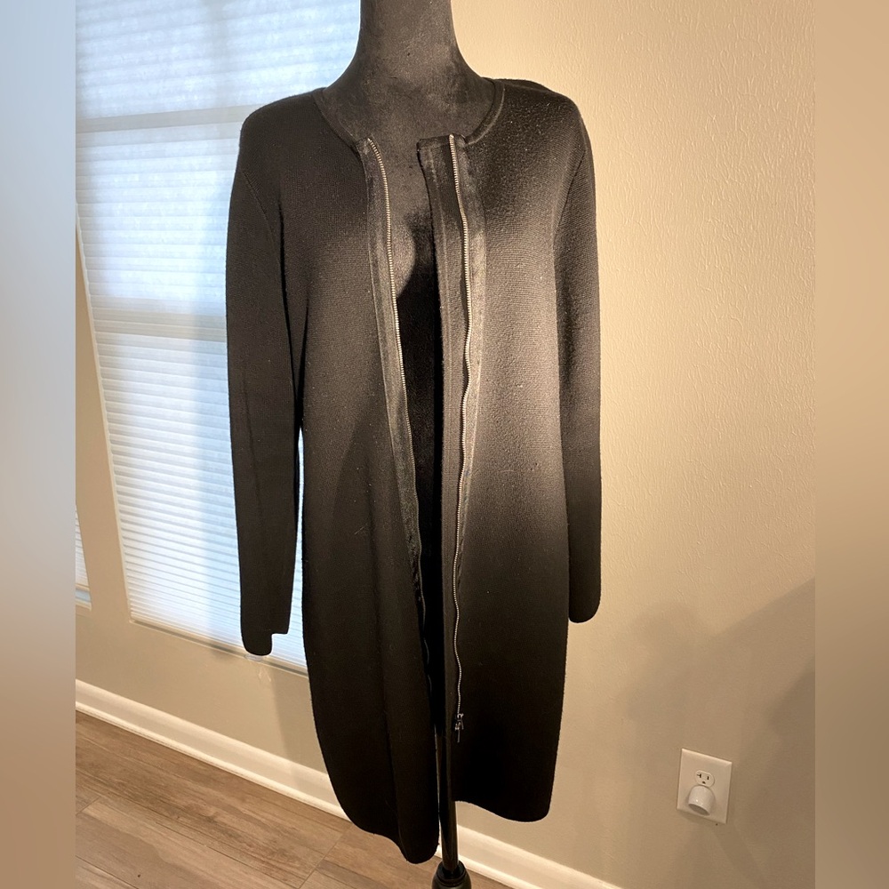 Talbots Merino Wool Sweater Jacket Dress Black Size Medium